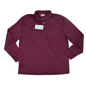PGA Tour Moisture Wicking Long Sleeve Men's Golf Polo Shirt NWT Fig Caviar